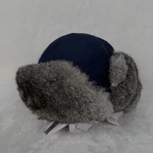Yukon Tracks Genuine Fur Trapper Hat Navy Blue Ear Flap Winter Hat XL